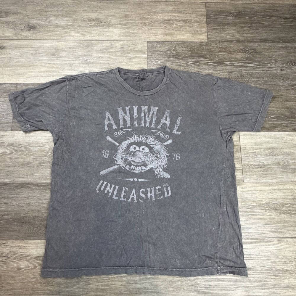 The Muppets Animal Shirt Mens 2XL Gray Unleashed Drummer Graphic T-Shirt Tee
